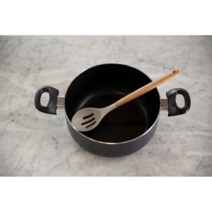 Colher Vazada de Silicone com Cabo em Madeira 32cm Kenya Cinza