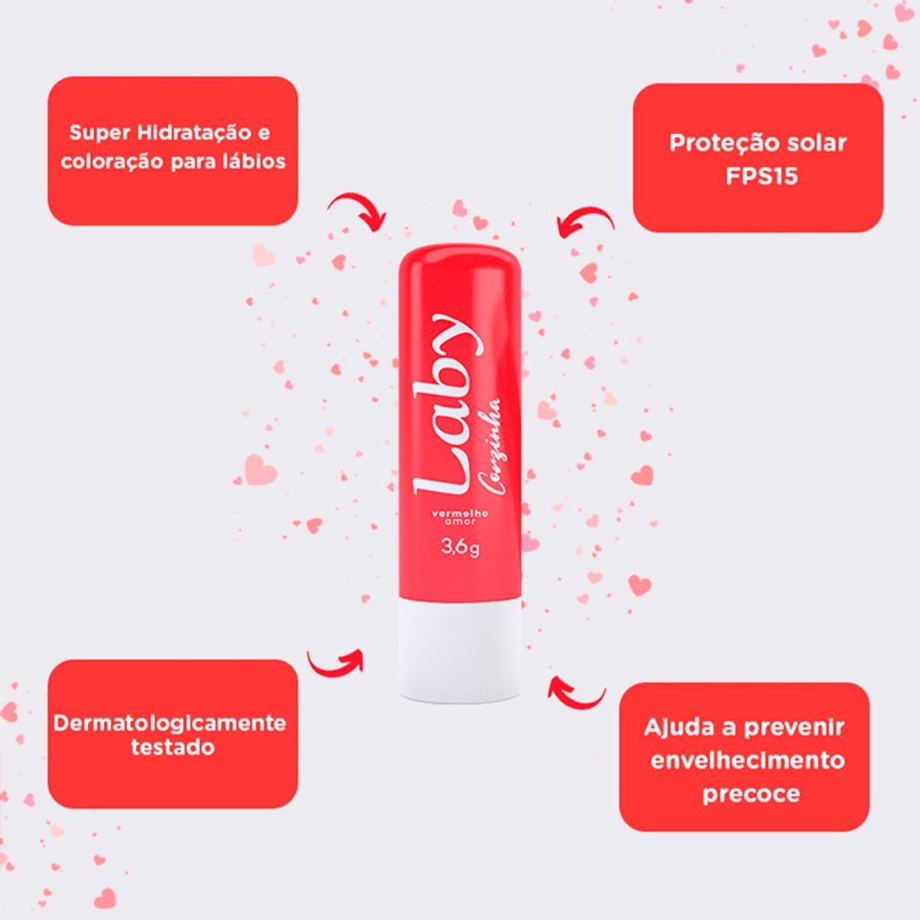 Protetor Labial Laby Corzinha Vermelho Amor FPS 15 3,6g