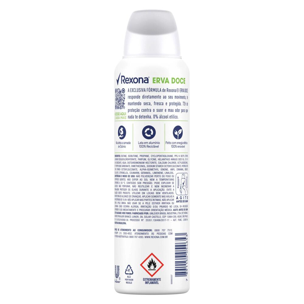 Desodorante Antitranspirante Aerosol Feminino Rexona Erva Doce 72 horas com 150ml