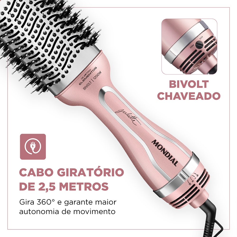 Kit Mondial Escova Secadora Ju-01 e Prancha Chapinha P-50 Bivolt